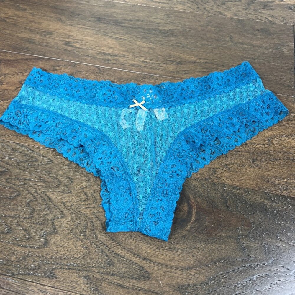 VICTORIA'S SECRET Cheeky Lace Panty Teal Green Sz L NWT